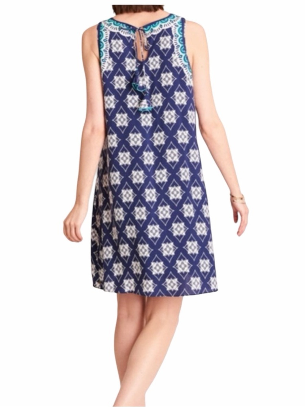 Hatley Blue Medallion Sleeveless Shift Dress Large Geometric Boho Summer Dress - Picture 2 of 14